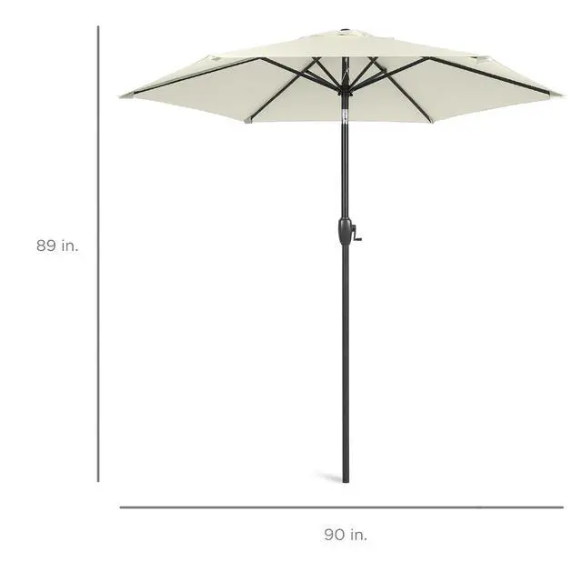 Alt view image 7 of 7 - 7.5ft Heavy-Duty Round Outdoor Market Table Patio Umbrella w/Steel Pole, Push Button Tilt, Easy Crank Lift - Ivory