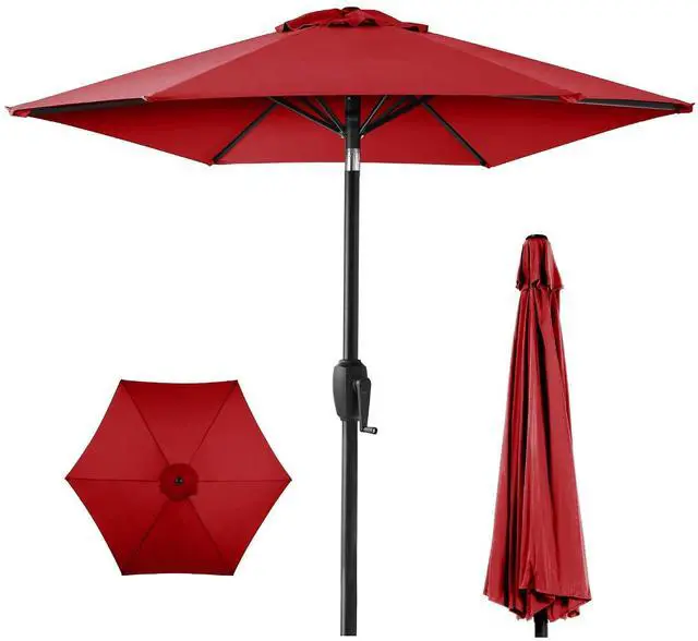 Main image of 7.5ft Heavy-Duty Round Outdoor Market Table Patio Umbrella w/Steel Pole, Push Button Tilt, Easy Crank Lift - Red