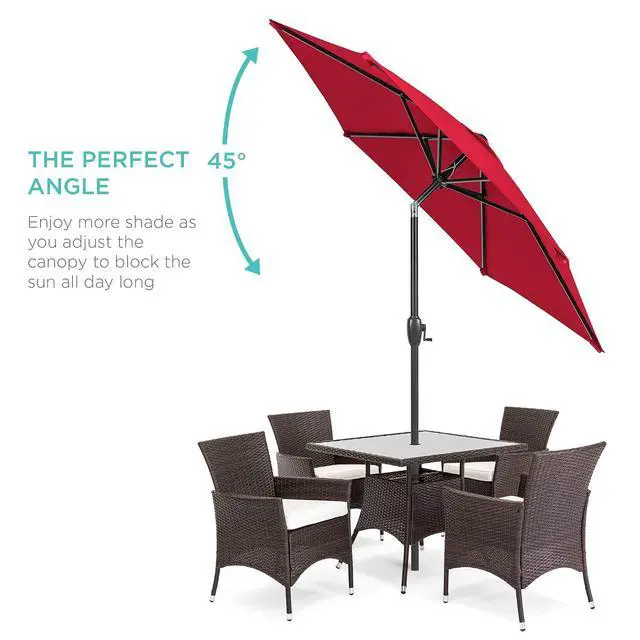 Alt view image 2 of 7 - 7.5ft Heavy-Duty Round Outdoor Market Table Patio Umbrella w/Steel Pole, Push Button Tilt, Easy Crank Lift - Red