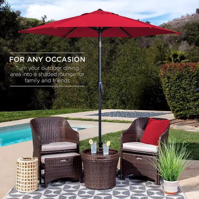 Alt view image 3 of 7 - 7.5ft Heavy-Duty Round Outdoor Market Table Patio Umbrella w/Steel Pole, Push Button Tilt, Easy Crank Lift - Red