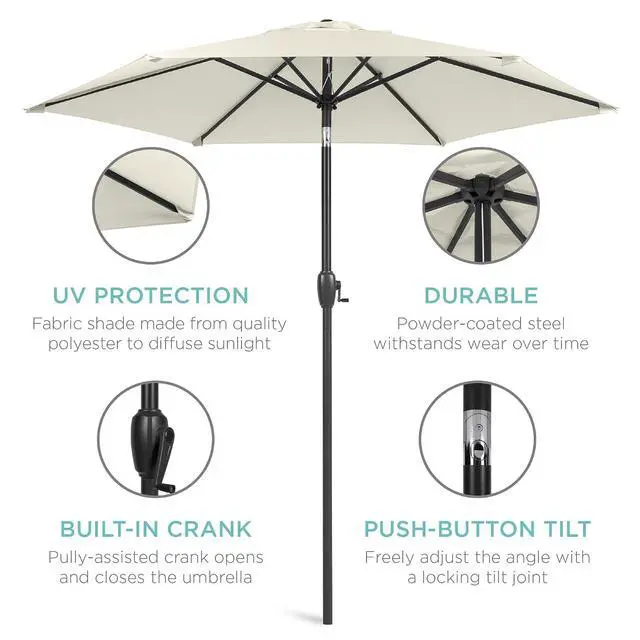 Alt view image 5 of 7 - 7.5ft Heavy-Duty Round Outdoor Market Table Patio Umbrella w/Steel Pole, Push Button Tilt, Easy Crank Lift - Ivory
