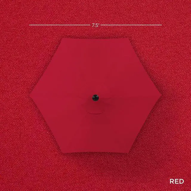 Alt view image 4 of 7 - 7.5ft Heavy-Duty Round Outdoor Market Table Patio Umbrella w/Steel Pole, Push Button Tilt, Easy Crank Lift - Red