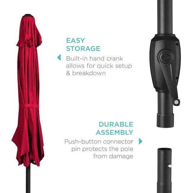 Alt view image 6 of 7 - 7.5ft Heavy-Duty Round Outdoor Market Table Patio Umbrella w/Steel Pole, Push Button Tilt, Easy Crank Lift - Red