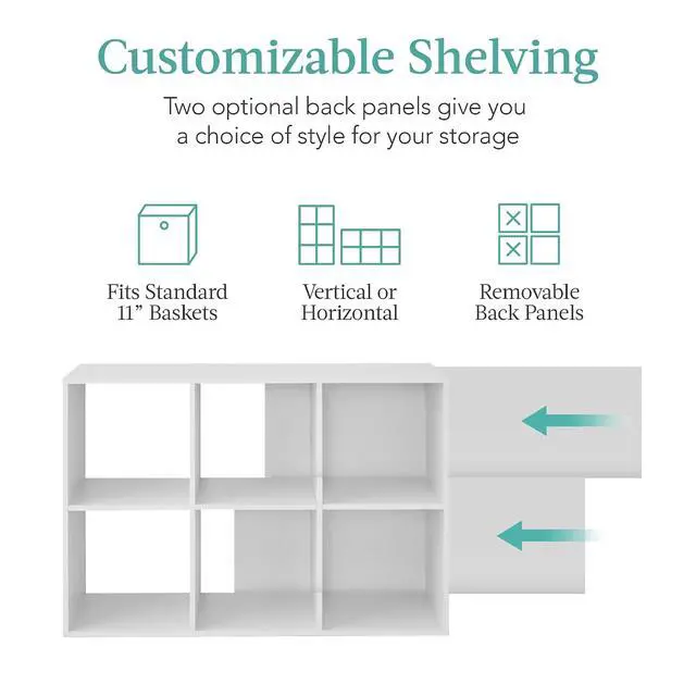 Alt view image 4 of 7 - Best Choice Products 6-Cube Storage Organizer, 11in Shelf Opening, Bookcase, Display Shelf, Customizable w/ 3 Removable Back Panels White
