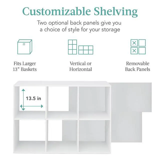 Alt view image 3 of 7 - Best Choice Products 6-Cube Storage Organizer, 13.5in Shelf Opening, Bookcase, Display Shelf, Customizable w/ 3 Removable Back Panels White