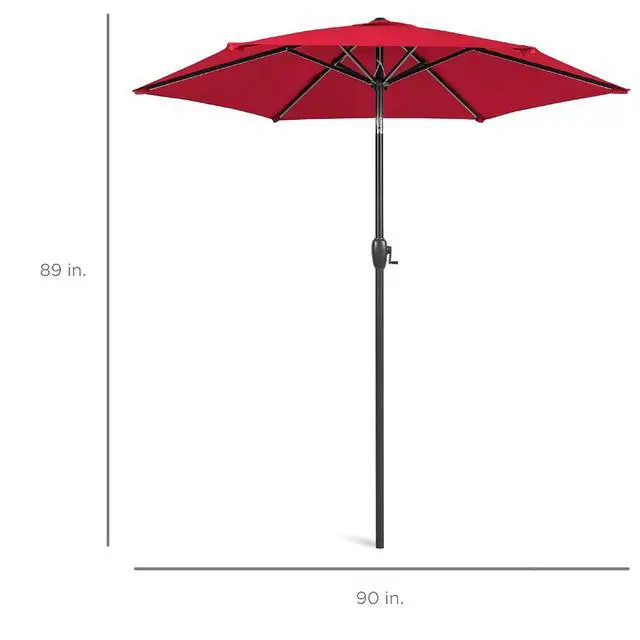 Alt view image 7 of 7 - 7.5ft Heavy-Duty Round Outdoor Market Table Patio Umbrella w/Steel Pole, Push Button Tilt, Easy Crank Lift - Red