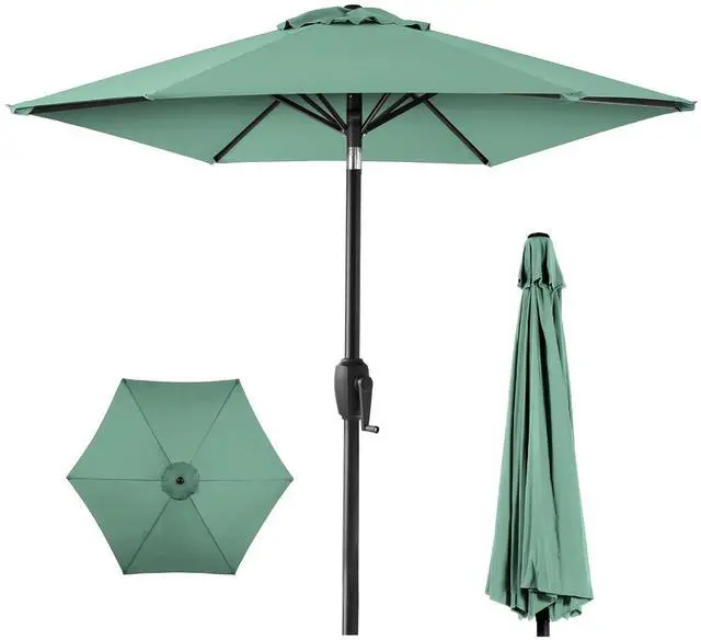 Main image of 7.5ft Heavy-Duty Round Outdoor Market Table Patio Umbrella w/Steel Pole, Push Button Tilt, Easy Crank Lift - Seaglass