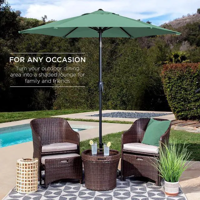 Alt view image 3 of 7 - 7.5ft Heavy-Duty Round Outdoor Market Table Patio Umbrella w/Steel Pole, Push Button Tilt, Easy Crank Lift - Seaglass