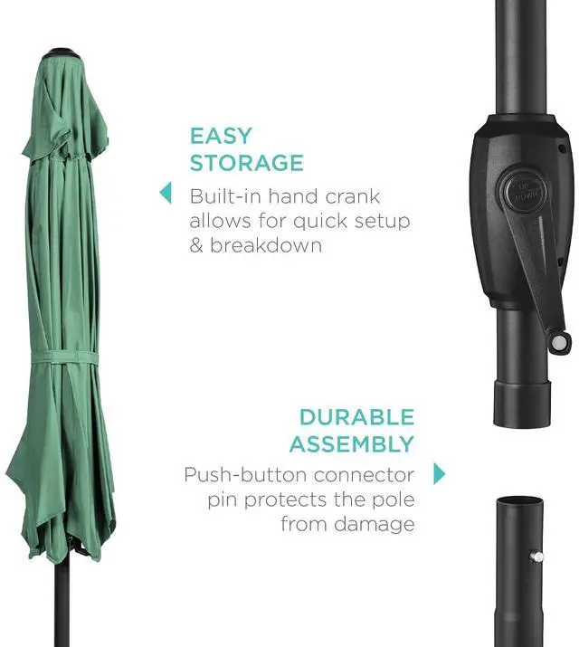 Alt view image 6 of 7 - 7.5ft Heavy-Duty Round Outdoor Market Table Patio Umbrella w/Steel Pole, Push Button Tilt, Easy Crank Lift - Seaglass