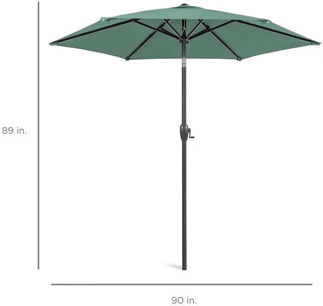 Alt view image 7 of 7 - 7.5ft Heavy-Duty Round Outdoor Market Table Patio Umbrella w/Steel Pole, Push Button Tilt, Easy Crank Lift - Seaglass
