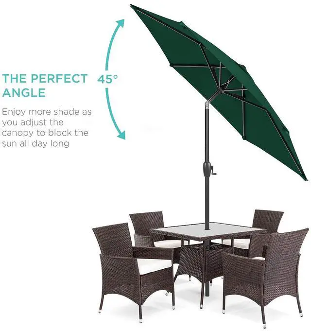 Alt view image 2 of 7 - 7.5ft Heavy-Duty Round Outdoor Market Table Patio Umbrella w/Steel Pole, Push Button Tilt, Easy Crank Lift - Green