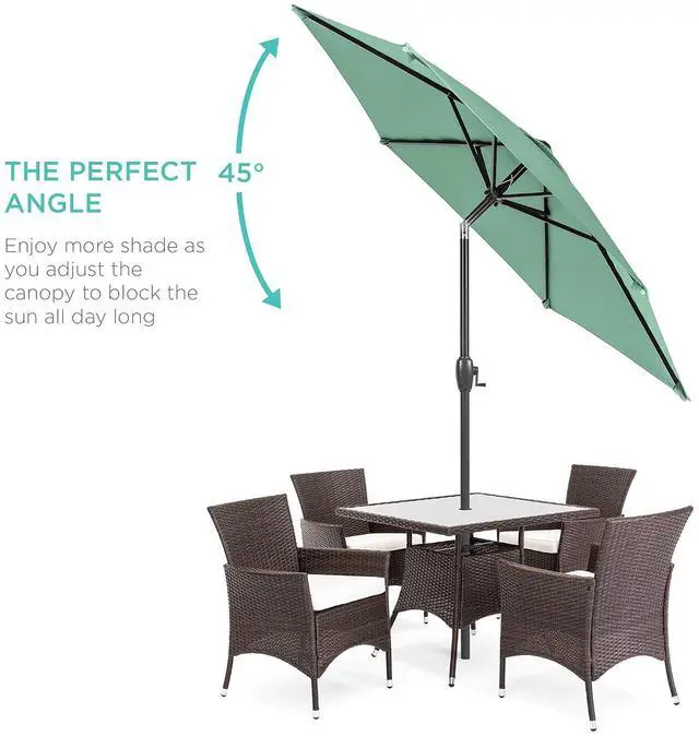 Alt view image 2 of 7 - 7.5ft Heavy-Duty Round Outdoor Market Table Patio Umbrella w/Steel Pole, Push Button Tilt, Easy Crank Lift - Seaglass