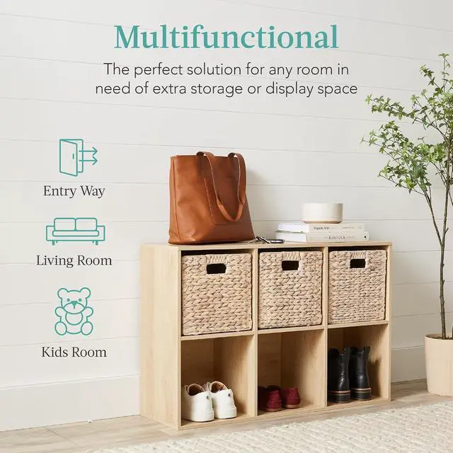 Alt view image 4 of 7 - Best Choice Products 6-Cube Storage Organizer, 11in Shelf Opening, Bookcase, Display Shelf, Customizable w/ 3 Removable Back Panels Light Oak