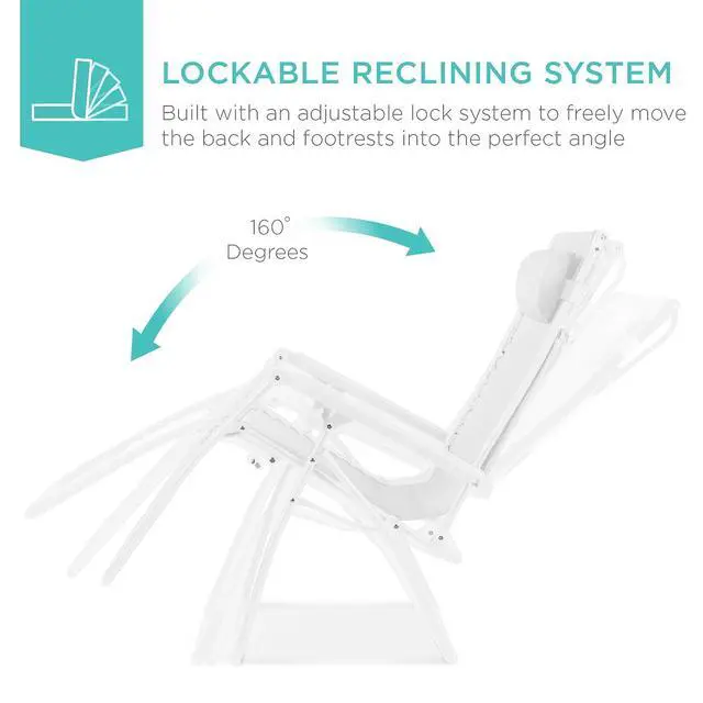 Alt view image 3 of 7 - Folding Zero Gravity Outdoor Recliner Patio Lounge Chair w/Adjustable Canopy Shade, Headrest, Side Accessory Tray, Textilene Mesh - Snow