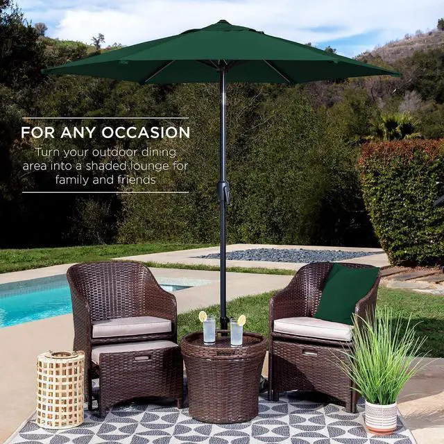 Alt view image 3 of 7 - 7.5ft Heavy-Duty Round Outdoor Market Table Patio Umbrella w/Steel Pole, Push Button Tilt, Easy Crank Lift - Green