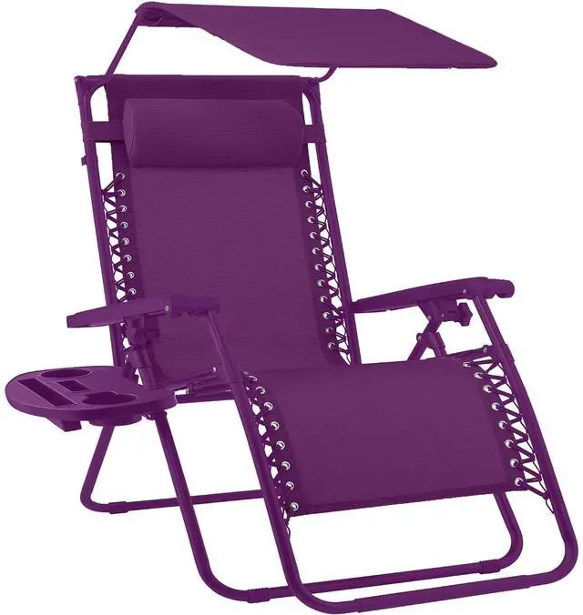 Main image of Folding Zero Gravity Outdoor Recliner Patio Lounge Chair w/Adjustable Canopy Shade, Headrest, Side Accessory Tray, Textilene Mesh - Amethyst