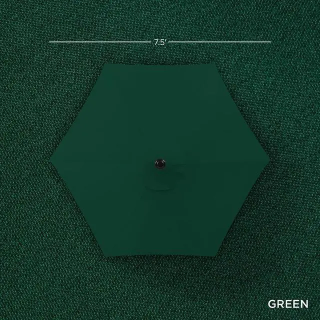 Alt view image 4 of 7 - 7.5ft Heavy-Duty Round Outdoor Market Table Patio Umbrella w/Steel Pole, Push Button Tilt, Easy Crank Lift - Green