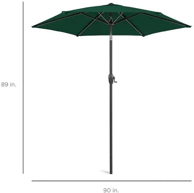 Alt view image 7 of 7 - 7.5ft Heavy-Duty Round Outdoor Market Table Patio Umbrella w/Steel Pole, Push Button Tilt, Easy Crank Lift - Green