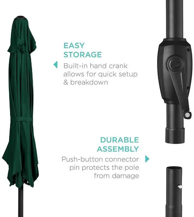 Alt view image 6 of 7 - 7.5ft Heavy-Duty Round Outdoor Market Table Patio Umbrella w/Steel Pole, Push Button Tilt, Easy Crank Lift - Green