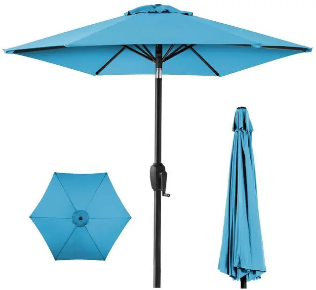 Main image of 7.5ft Heavy-Duty Round Outdoor Market Table Patio Umbrella w/Steel Pole, Push Button Tilt, Easy Crank Lift - Sky Blue