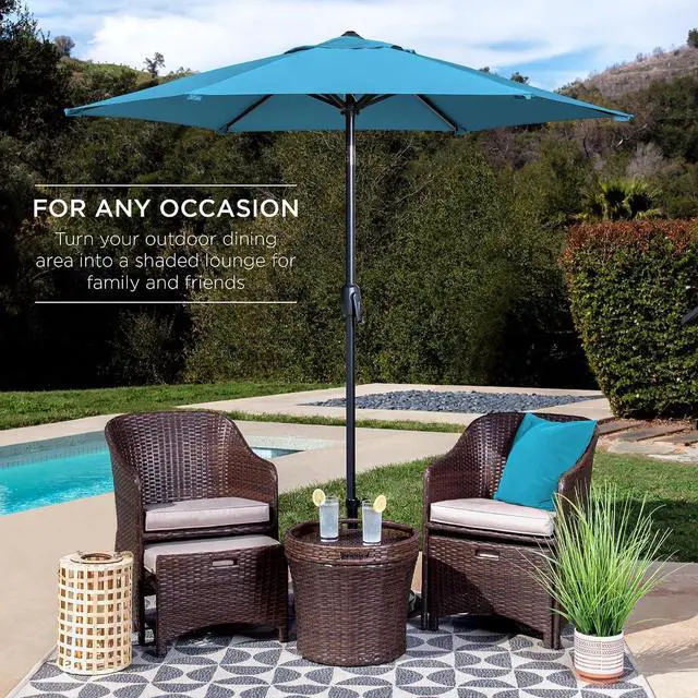 Alt view image 3 of 7 - 7.5ft Heavy-Duty Round Outdoor Market Table Patio Umbrella w/Steel Pole, Push Button Tilt, Easy Crank Lift - Sky Blue