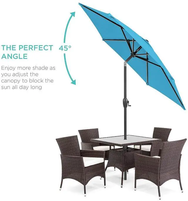 Alt view image 2 of 7 - 7.5ft Heavy-Duty Round Outdoor Market Table Patio Umbrella w/Steel Pole, Push Button Tilt, Easy Crank Lift - Sky Blue
