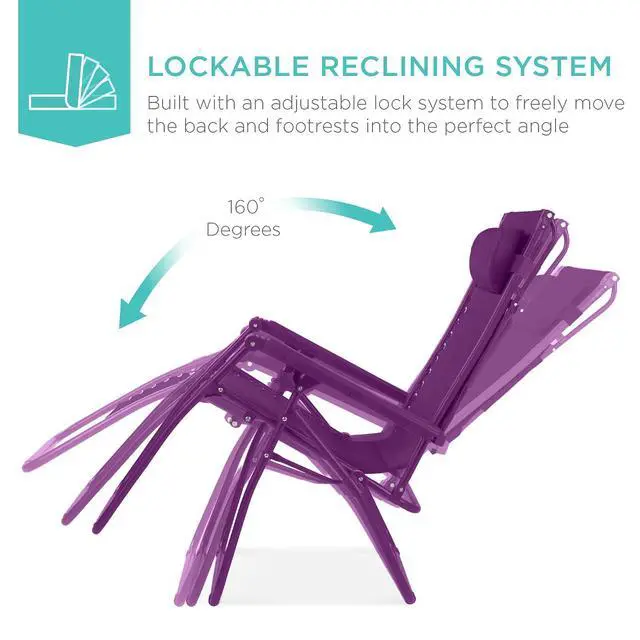 Alt view image 3 of 7 - Folding Zero Gravity Outdoor Recliner Patio Lounge Chair w/Adjustable Canopy Shade, Headrest, Side Accessory Tray, Textilene Mesh - Amethyst