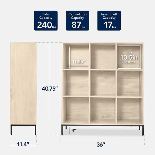 Alt view image 2 of 7 - Best Choice Products 9-Cube Bookshelf, 3-Tier Wood Storage Bookcase W/Legs, 11in Shelf Opening, Cube Organizer, Living Room, Office, Nursery - Light Oak