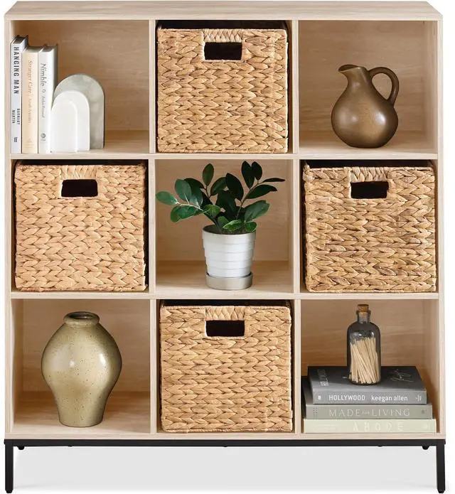 Main image of Best Choice Products 9-Cube Bookshelf, 3-Tier Wood Storage Bookcase W/Legs, 11in Shelf Opening, Cube Organizer, Living Room, Office, Nursery - Light Oak