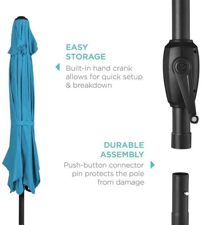 Alt view image 6 of 7 - 7.5ft Heavy-Duty Round Outdoor Market Table Patio Umbrella w/Steel Pole, Push Button Tilt, Easy Crank Lift - Sky Blue