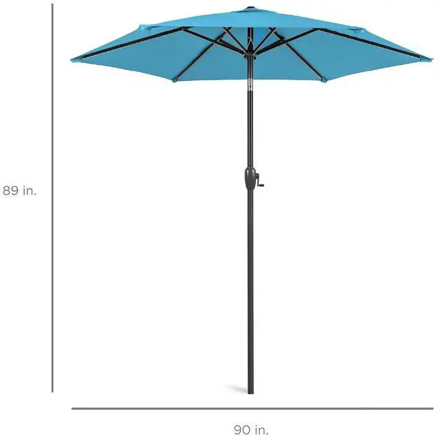 Alt view image 7 of 7 - 7.5ft Heavy-Duty Round Outdoor Market Table Patio Umbrella w/Steel Pole, Push Button Tilt, Easy Crank Lift - Sky Blue