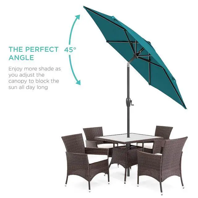 Alt view image 2 of 7 - 7.5ft Heavy-Duty Round Outdoor Market Table Patio Umbrella w/Steel Pole, Push Button Tilt, Easy Crank Lift - Cerulean