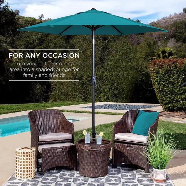Alt view image 3 of 7 - 7.5ft Heavy-Duty Round Outdoor Market Table Patio Umbrella w/Steel Pole, Push Button Tilt, Easy Crank Lift - Cerulean
