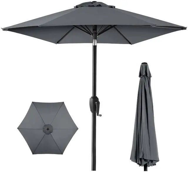 Main image of 7.5ft Heavy-Duty Round Outdoor Market Table Patio Umbrella w/Steel Pole, Push Button Tilt, Easy Crank Lift - Slate