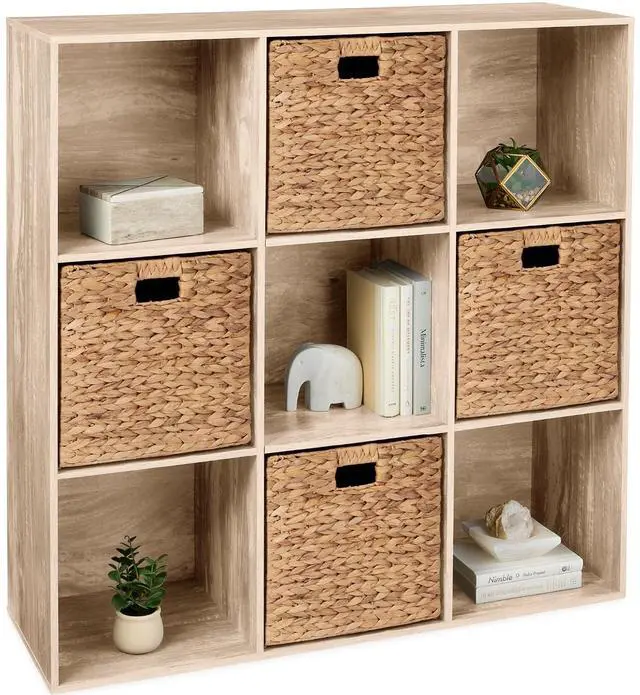 Main image of Best Choice Products 9-Cube Storage Organizer, 13.5in Shelf Opening, Bookcase, Display Shelf, Customizable w/ 3 Removable Back Panels Light Oak