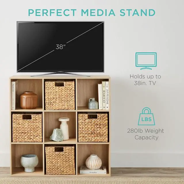Alt view image 5 of 7 - Best Choice Products 9-Cube Storage Organizer, 13.5in Shelf Opening, Bookcase, Display Shelf, Customizable w/ 3 Removable Back Panels Light Oak