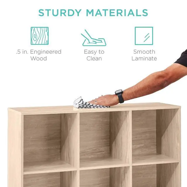 Alt view image 6 of 7 - Best Choice Products 9-Cube Storage Organizer, 13.5in Shelf Opening, Bookcase, Display Shelf, Customizable w/ 3 Removable Back Panels Light Oak