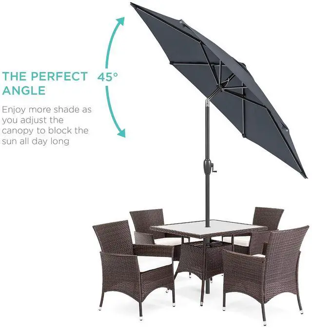 Alt view image 2 of 7 - 7.5ft Heavy-Duty Round Outdoor Market Table Patio Umbrella w/Steel Pole, Push Button Tilt, Easy Crank Lift - Slate