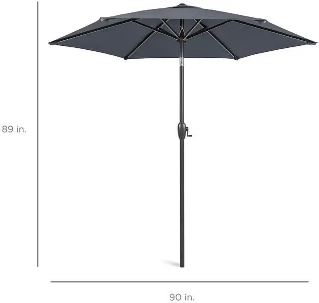 Alt view image 7 of 7 - 7.5ft Heavy-Duty Round Outdoor Market Table Patio Umbrella w/Steel Pole, Push Button Tilt, Easy Crank Lift - Slate