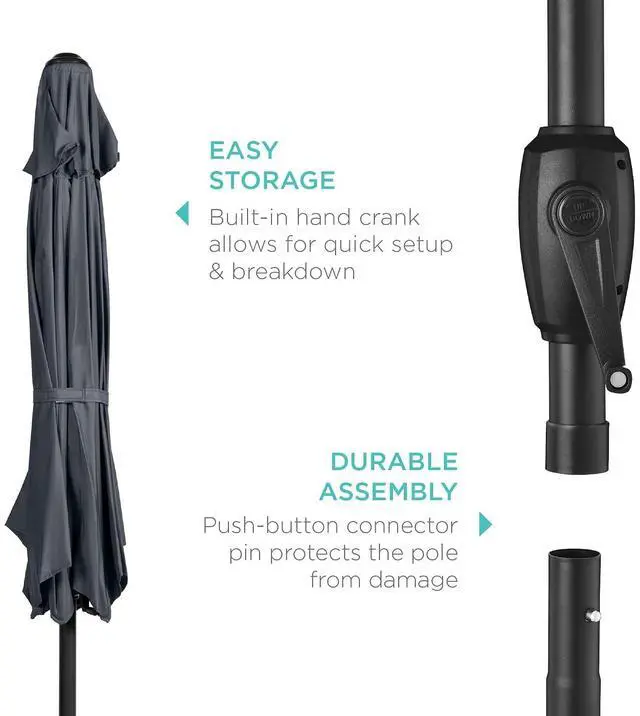 Alt view image 6 of 7 - 7.5ft Heavy-Duty Round Outdoor Market Table Patio Umbrella w/Steel Pole, Push Button Tilt, Easy Crank Lift - Slate