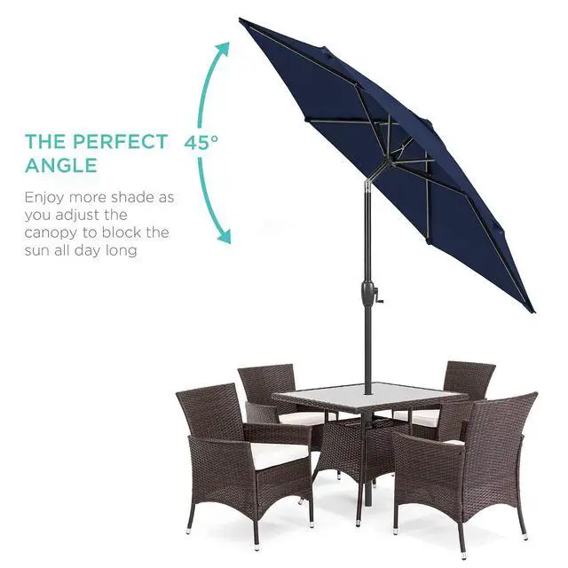 Alt view image 2 of 7 - 7.5ft Heavy-Duty Round Outdoor Market Table Patio Umbrella w/Steel Pole, Push Button Tilt, Easy Crank Lift - Navy Blue