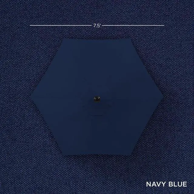 Alt view image 4 of 7 - 7.5ft Heavy-Duty Round Outdoor Market Table Patio Umbrella w/Steel Pole, Push Button Tilt, Easy Crank Lift - Navy Blue