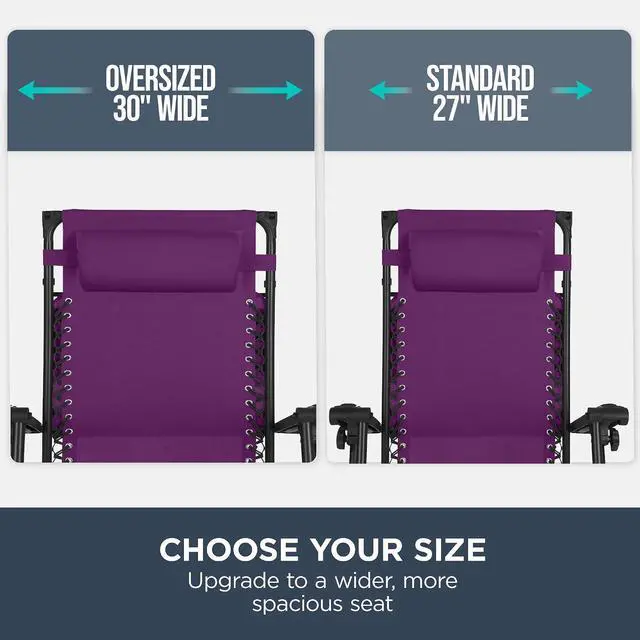 Alt view image 4 of 7 - 30 Wide Folding Zero Gravity Outdoor Recliner Patio Lounge Chair w/Adjustable Canopy Shade, Headrest, Side Accessory Tray - Amethyst Purple