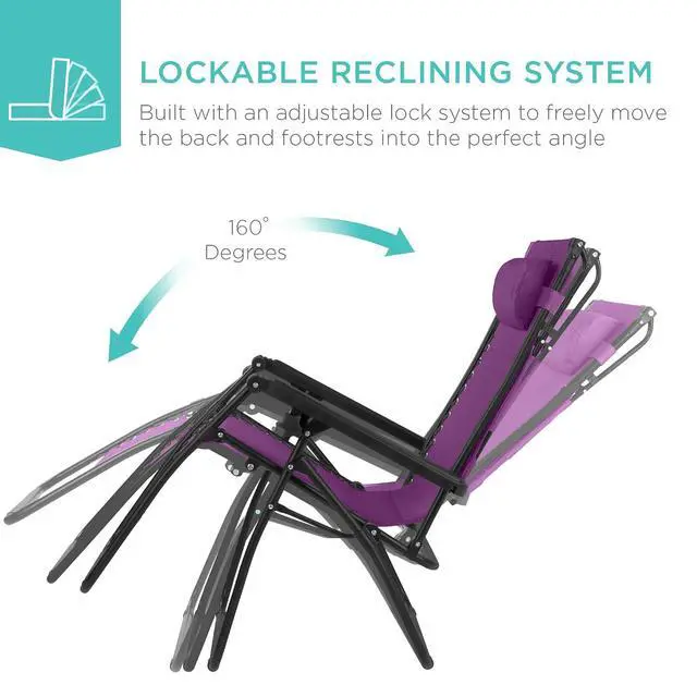 Alt view image 6 of 7 - 30 Wide Folding Zero Gravity Outdoor Recliner Patio Lounge Chair w/Adjustable Canopy Shade, Headrest, Side Accessory Tray - Amethyst Purple
