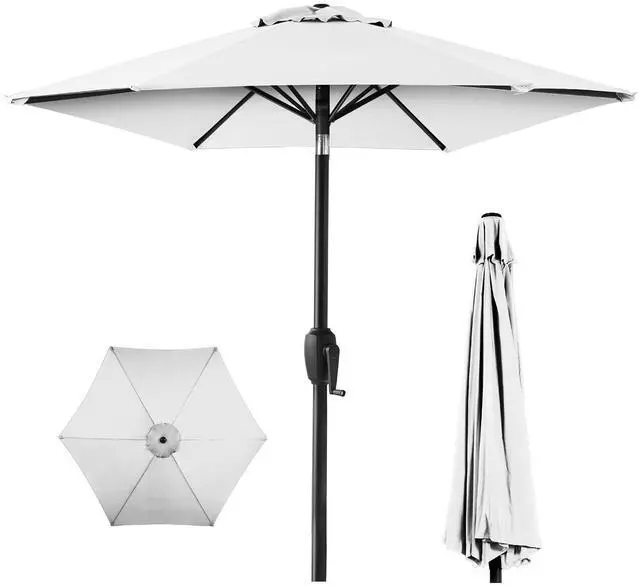 Main image of 7.5ft Heavy-Duty Round Outdoor Market Table Patio Umbrella w/Steel Pole, Push Button Tilt, Easy Crank Lift - White