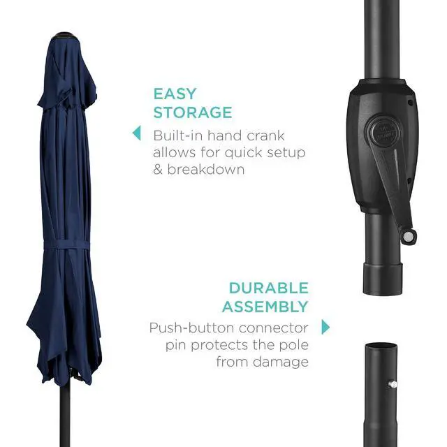 Alt view image 6 of 7 - 7.5ft Heavy-Duty Round Outdoor Market Table Patio Umbrella w/Steel Pole, Push Button Tilt, Easy Crank Lift - Navy Blue