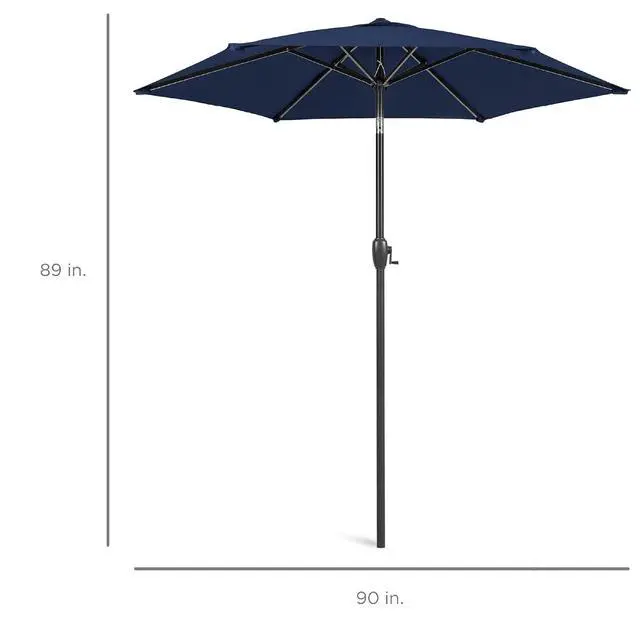 Alt view image 7 of 7 - 7.5ft Heavy-Duty Round Outdoor Market Table Patio Umbrella w/Steel Pole, Push Button Tilt, Easy Crank Lift - Navy Blue