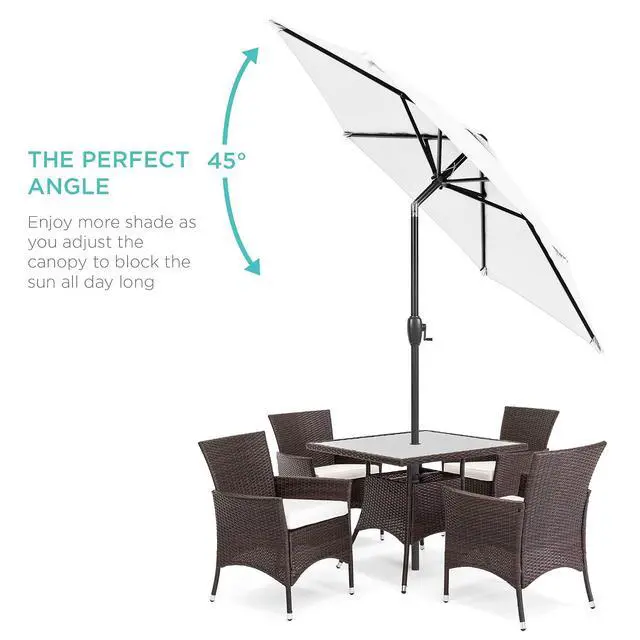 Alt view image 2 of 7 - 7.5ft Heavy-Duty Round Outdoor Market Table Patio Umbrella w/Steel Pole, Push Button Tilt, Easy Crank Lift - White