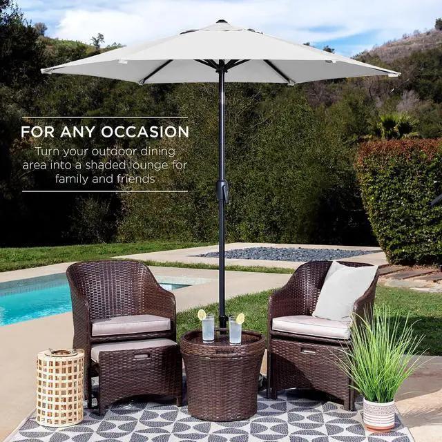 Alt view image 3 of 7 - 7.5ft Heavy-Duty Round Outdoor Market Table Patio Umbrella w/Steel Pole, Push Button Tilt, Easy Crank Lift - White