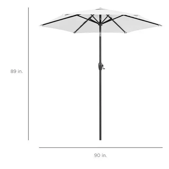 Alt view image 7 of 7 - 7.5ft Heavy-Duty Round Outdoor Market Table Patio Umbrella w/Steel Pole, Push Button Tilt, Easy Crank Lift - White